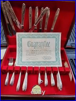 Vintage Wm Rogers Silverplate Flatware Set 88 Pc with Wood Chest & Guarantee cert