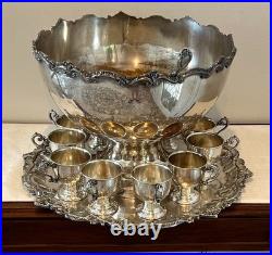 Vintage Wm Rogers Silverplate Punch Bowl Set 15 Pieces (Baroque Style) Vintage Wm Rogers Silverplate Punch Bowl Set 15 Pieces (Baroque Style)