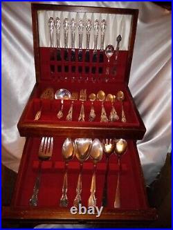 Vintage Wm Rogers Silverware/stainless Steel Set Of 66 Pieces In Wooden Box