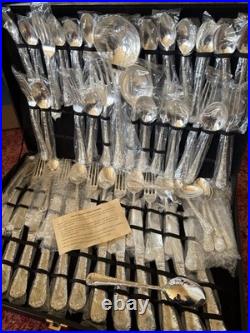 Vintage Wm Rogers & Son Silverplate Flatware Set with Chest Many Still Wrapped