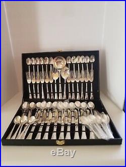 Vintage Wm. Rogers & Sons Enchanted Rose Silver Plate 62 Piece Flatware With Cas
