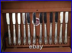 Vtg 100 pc Rogers Marquise Silverplate Fork Spoon Knife Servers Butter Soup Box