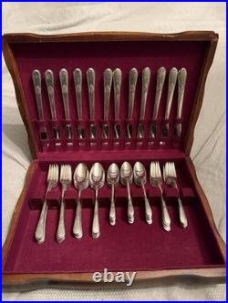 Vtg 1847 Rogers Bros First Love Silverplate Flatware Set with Wooden Chest 72