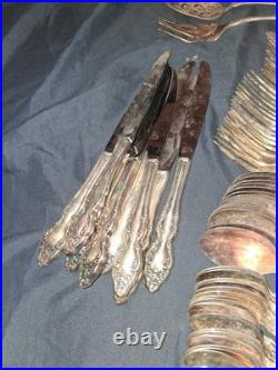 Vtg 1881 Rogers Oneida Baroque Rose Silver Plate Silverware Flatware Lot Of 71