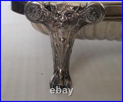 Vtg 40s FB Rogers Silver-Plate Roll-Top Butter Dish Ornate Lion Feet Glass Liner