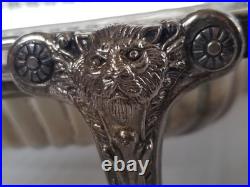 Vtg 40s FB Rogers Silver-Plate Roll-Top Butter Dish Ornate Lion Feet Glass Liner