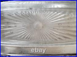 Vtg 40s FB Rogers Silver-Plate Roll-Top Butter Dish Ornate Lion Feet Glass Liner