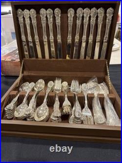 Vtg FB Rogers French Rose Silverplate Flatware Set 63 Pc w Case Box