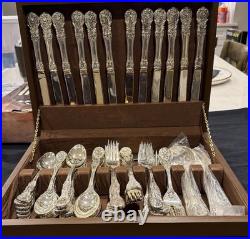 Vtg FB Rogers French Rose Silverplate Flatware Set 63 Pc w Case Box