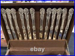 Vtg FB Rogers French Rose Silverplate Flatware Set 63 Pc w Case Box