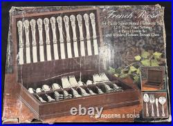 Vtg FB Rogers French Rose Silverplate Flatware Set 63 Pc w Case Box