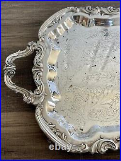 Vtg FB Rogers Silver Co. Silver Plate Footed Waiter Butler Tray Style 6377