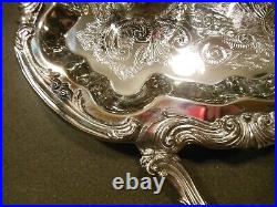 Vtg F. B. Rogers 6-Piece Silver Plate Tea & Coffee Set Large Footed Etched Tray