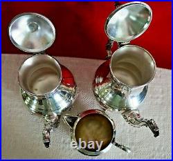 Vtg F B Rogers Silver Plate 4 Piece Coffee/Tea Set, Creamer withFooted Tray