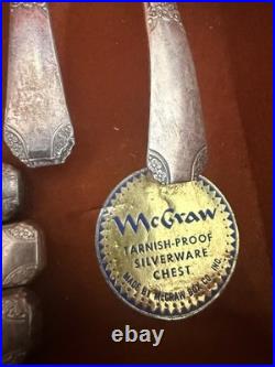 Vtg Oneida Wm A Rogers VALLEY ROSE Silverplate Flatware Set 1956 McGraw Chest