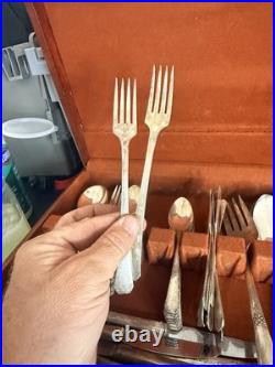 Vtg Oneida Wm A Rogers VALLEY ROSE Silverplate Flatware Set 1956 McGraw Chest