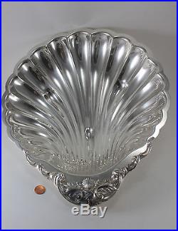 Vtg Ornate Silver Plate Sea Shell Shaped Huge Fruit Serving Bowl Tray Rogers 16