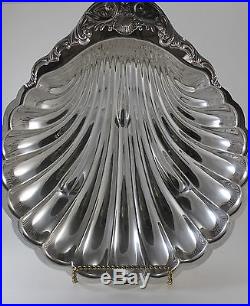 Vtg Ornate Silver Plate Sea Shell Shaped Huge Fruit Serving Bowl Tray Rogers 16