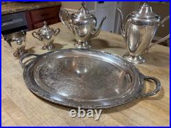 Vtg Rogers & Bro Silverplate Coffee & Tea Pot SET withTray Primrose COMPLETE