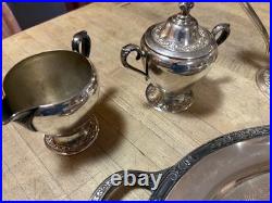 Vtg Rogers & Bro Silverplate Coffee & Tea Pot SET withTray Primrose COMPLETE