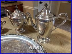Vtg Rogers & Bro Silverplate Coffee & Tea Pot SET withTray Primrose COMPLETE