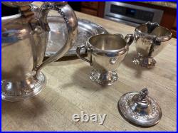 Vtg Rogers & Bro Silverplate Coffee & Tea Pot SET withTray Primrose COMPLETE