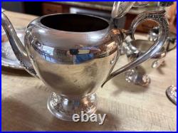 Vtg Rogers & Bro Silverplate Coffee & Tea Pot SET withTray Primrose COMPLETE