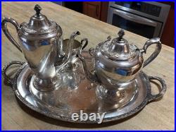Vtg Rogers & Bro Silverplate Coffee & Tea Pot SET withTray Primrose COMPLETE