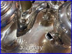 Vtg Rogers & Bro Silverplate Coffee & Tea Pot SET withTray Primrose COMPLETE