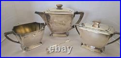 Vtg Rogers Bros 1847 Prelude Silverplate Tea Set Pot, Sugar, Creamer & Thongs