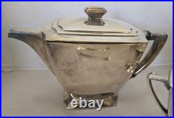 Vtg Rogers Bros 1847 Prelude Silverplate Tea Set Pot, Sugar, Creamer & Thongs