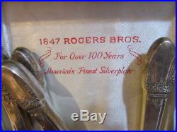 Vtg Rogers Bros. First Love 72 PIECE FLATWARE SET SILVERPLATE in box- Monogram F