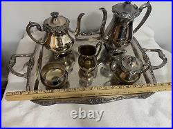 Vtg. Silver Plated-Rogers 1881 GLENROSE-6 Piece Tea/ Coffee Set WithServing Tray