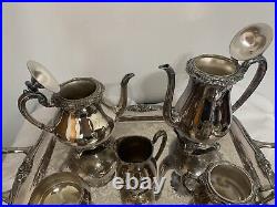 Vtg. Silver Plated-Rogers 1881 GLENROSE-6 Piece Tea/ Coffee Set WithServing Tray