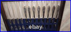 Vtg WM Rogers Silver ware plate 44pc Set in Wood Box
