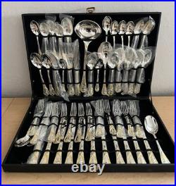 WB ROGERS 51 pc Golden Old Vienna Gold & Silver Plate Flatware with Case