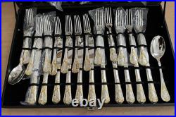 WB ROGERS 51 pc Golden Old Vienna Gold & Silver Plate Flatware with Case
