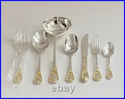 WB ROGERS 51 pc Golden Old Vienna Gold & Silver Plate Flatware with Case