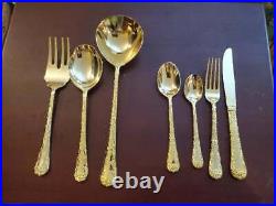 WILLIAM ROGERS AND SONS Flatware Silverware Gold Plate 62 Pc Set In Box