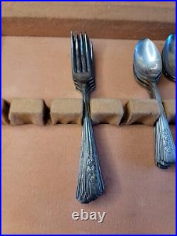 WMA Rogers A1 Plus Oneida Rosalie Lot Silver Plate 1938 Flatware Box Set 29 Pcs
