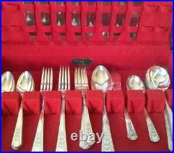 WM A Rogers Rosalie Silverware Silver Plated 52 Pieces in Wooden Box