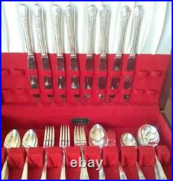 WM A Rogers Rosalie Silverware Silver Plated 52 Pieces in Wooden Box