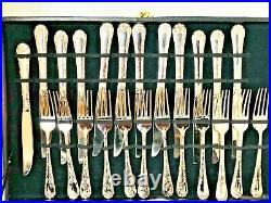 WM ROGERS & SON 75 PC Service 12 ENCHANTED ROSE Silver Plate Flatware Set WithCase
