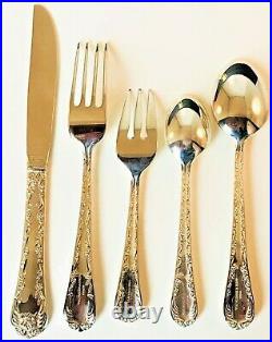WM ROGERS & SON 75 PC Service 12 ENCHANTED ROSE Silver Plate Flatware Set WithCase