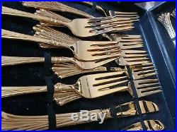 WM ROGERS & SON gold plated 61 pieces SERVING OF 12 withcase silverware set