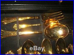 WM ROGERS & SON gold plated 62 pieces SERVING OF 12 withcase silverware set