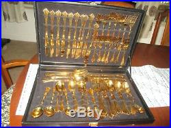 WM ROGERS & SON gold plated 62 pieces SERVING OF 12 withcase silverware set