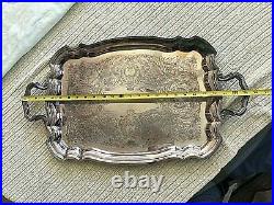 WM ROGERS VINTAGE LARGE SILVERPLATE ENGRAVED BUTLER TRAY Px 26x15