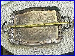 WM ROGERS VINTAGE LARGE SILVERPLATE ENGRAVED BUTLER TRAY Px 26x15