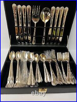 WM ROGERS and SON Enchanted Rose 49 PC Silver plate Set no case